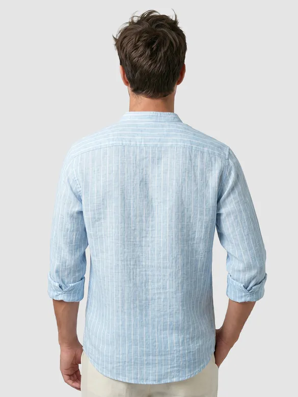 Sky Blue Linen Striped Shirt