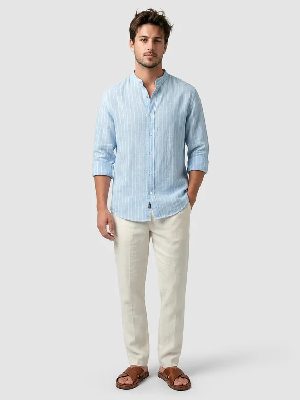 Sky Blue Linen Striped Shirt