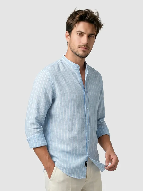 Sky Blue Linen Striped Shirt
