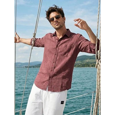 Baked Clay Linen Textured Shirt
