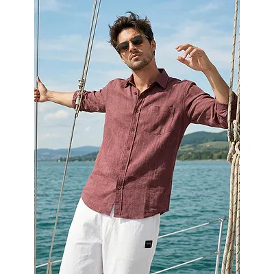 Baked Clay Linen Textured Shirt