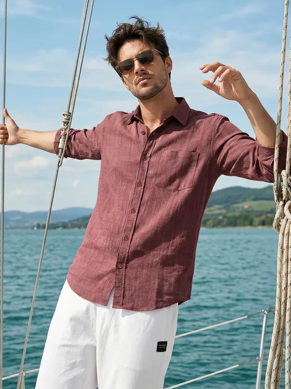 Baked Clay Linen Textured Shirt