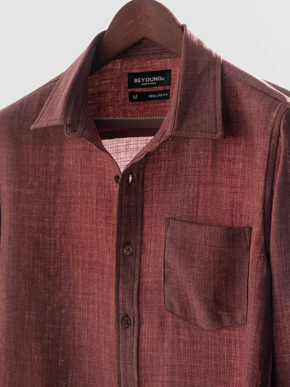 Baked Clay Linen Textured Shirt