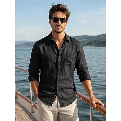 Black Linen Textured Shirt