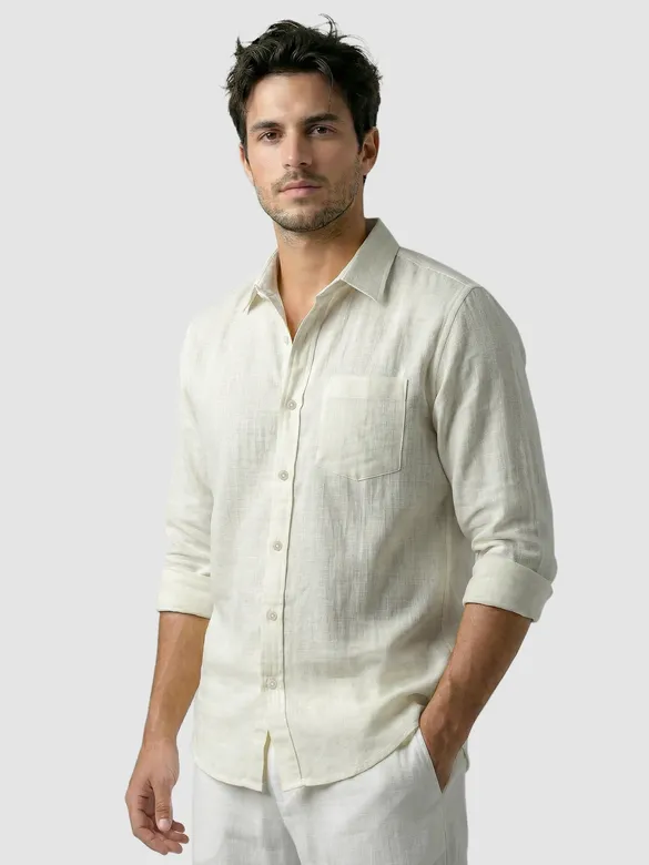Cream Linen Textured Shirt
