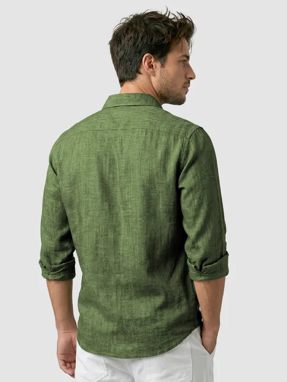 Dark Olive Linen Textured Shirt