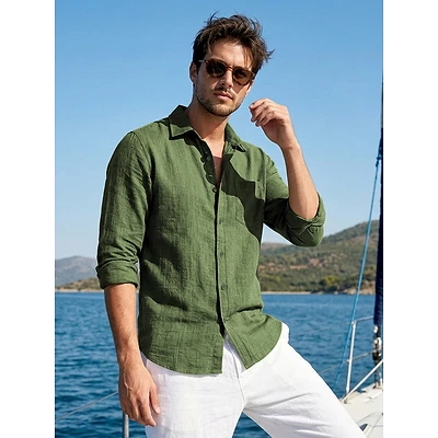 Dark Olive Linen Textured Shirt