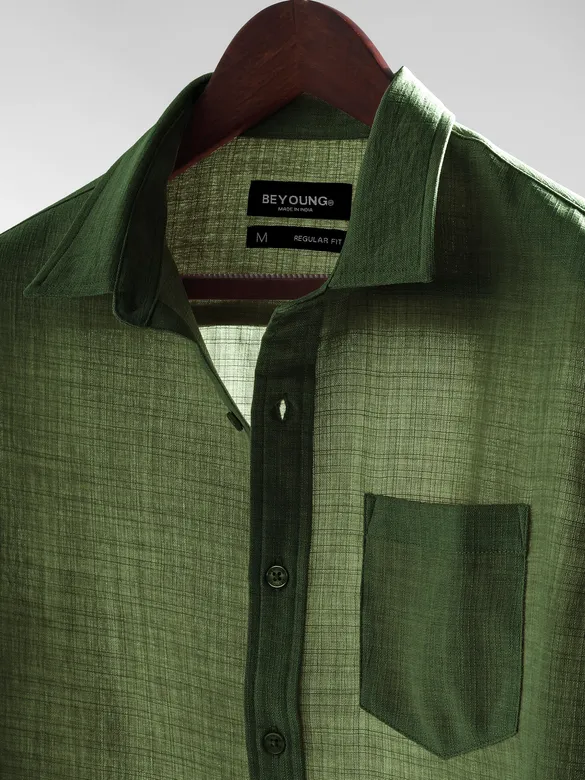 Dark Olive Linen Textured Shirt