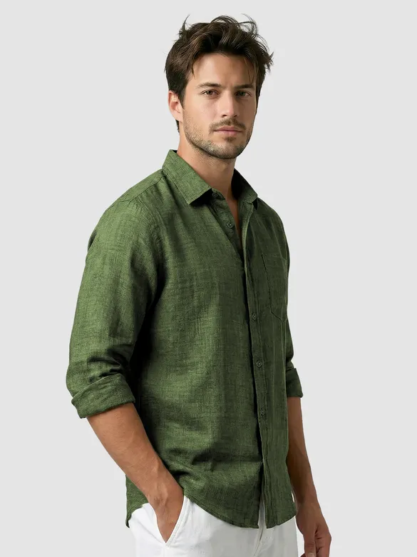 Dark Olive Linen Textured Shirt