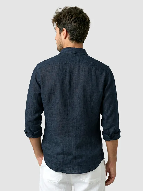 Navy Linen Textured Shirt
