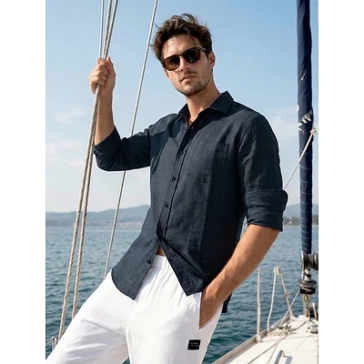 Navy Linen Textured Shirt