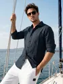 Navy Linen Textured Shirt