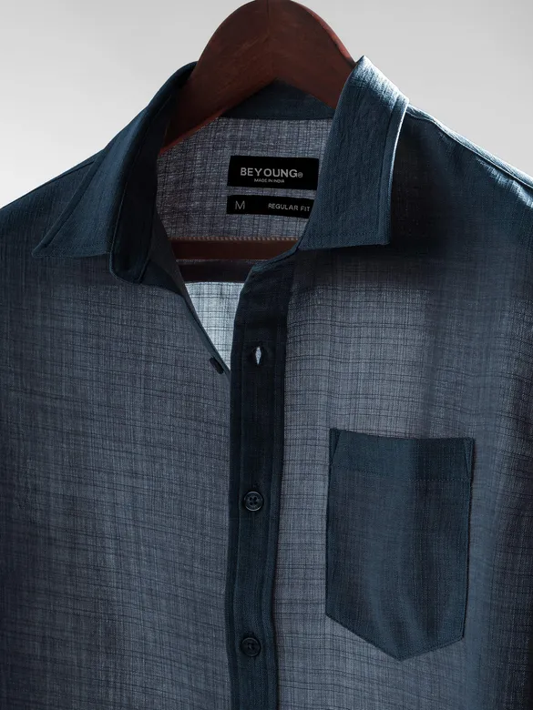 Navy Linen Textured Shirt