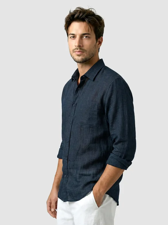 Navy Linen Textured Shirt