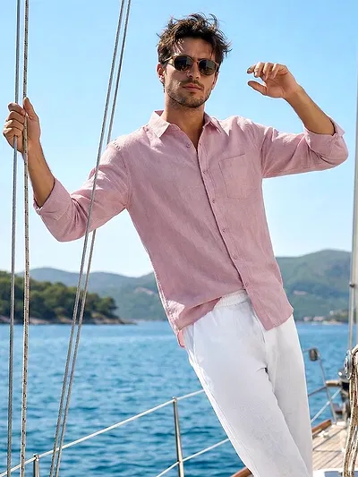 Pastel Mauve Linen Textured Shirt