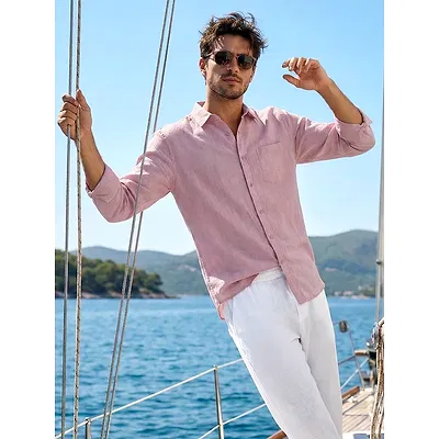 Pastel Mauve Linen Textured Shirt
