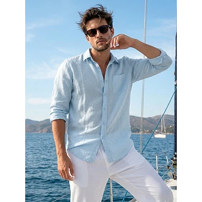 Sky Blue Linen Textured Shirt