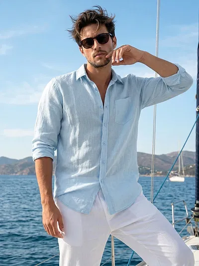 Sky Blue Linen Textured Shirt