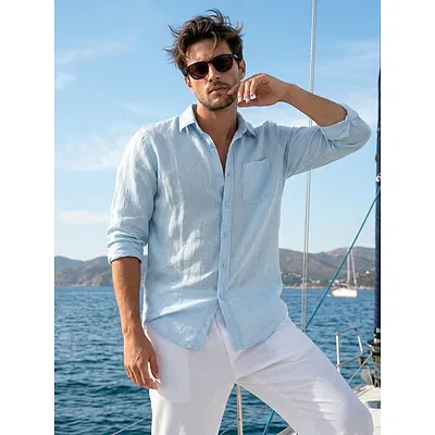 Sky Blue Linen Textured Shirt
