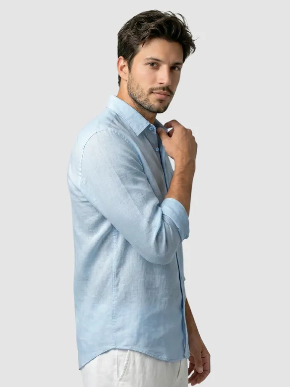 Sky Blue Linen Textured Shirt
