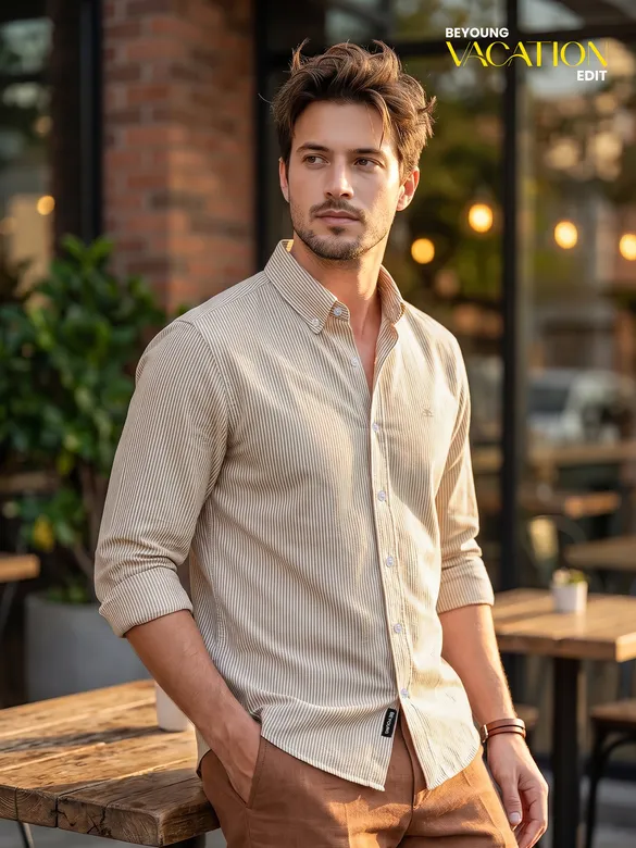Beige Oxford Striped Shirt