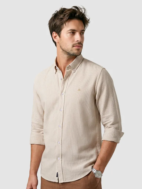 Beige Oxford Striped Shirt