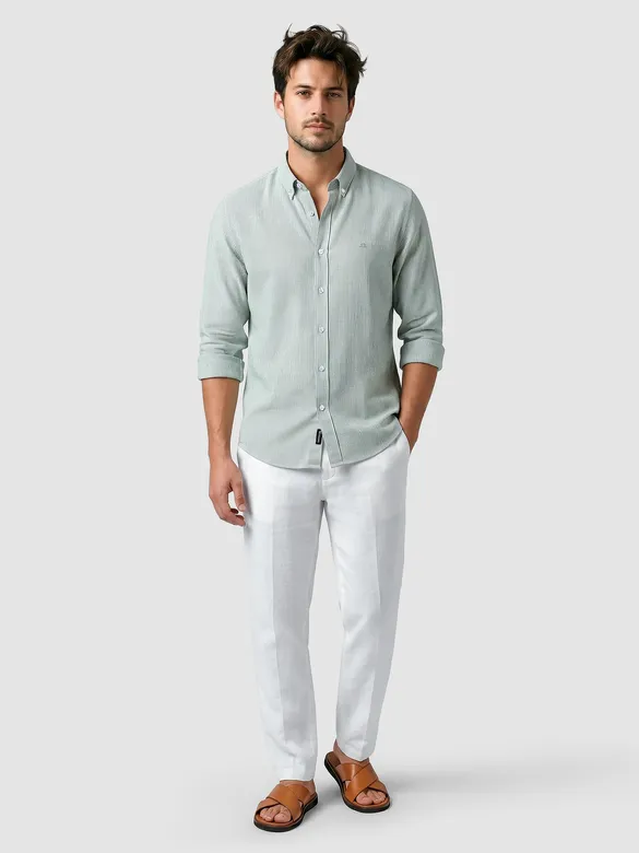 Green Oxford Striped Shirt
