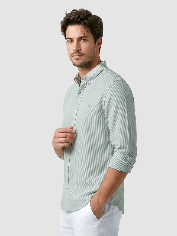 Green Oxford Striped Shirt