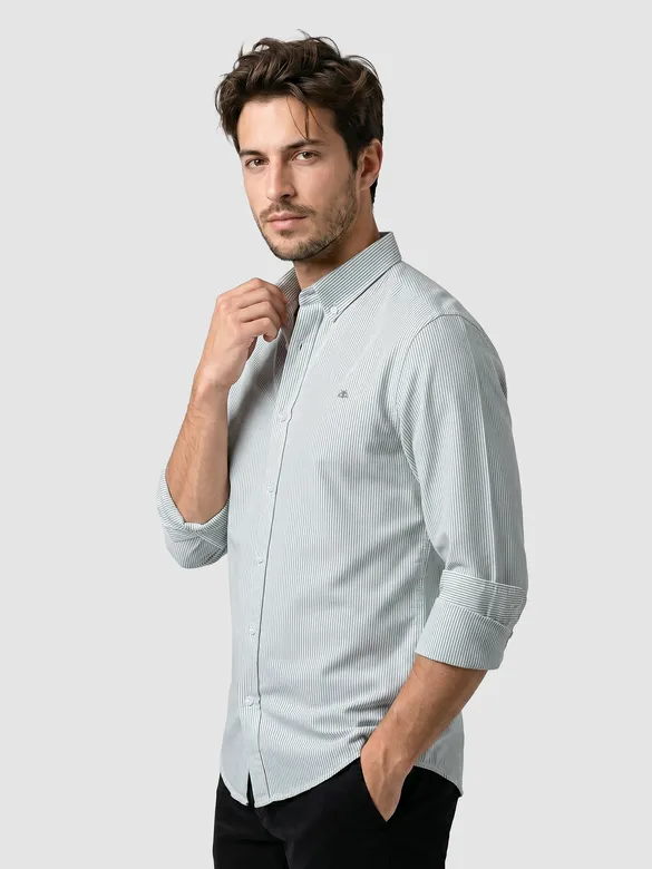 Grey Oxford Striped Shirt