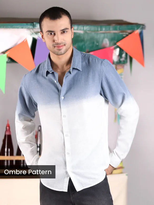 Bluish Grey Cotton Ombre Shirt