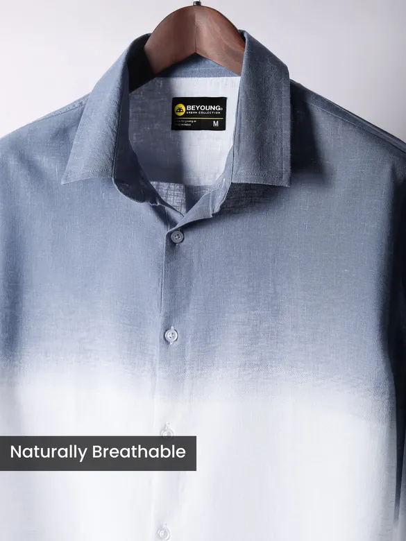 Bluish Grey Cotton Ombre Shirt