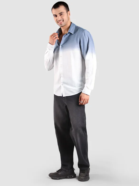 Bluish Grey Cotton Ombre Shirt