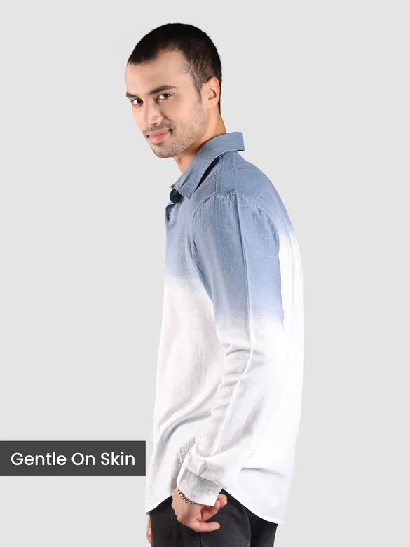 Bluish Grey Cotton Ombre Shirt