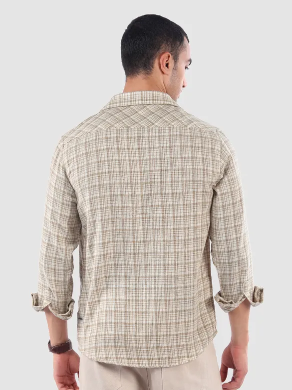 Beige Busy Check Cotton Shirt