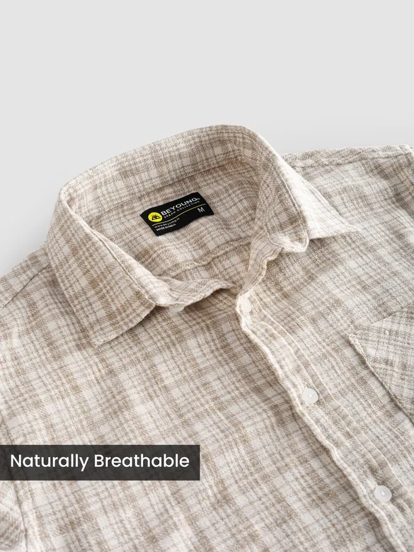 Beige Busy Check Cotton Shirt
