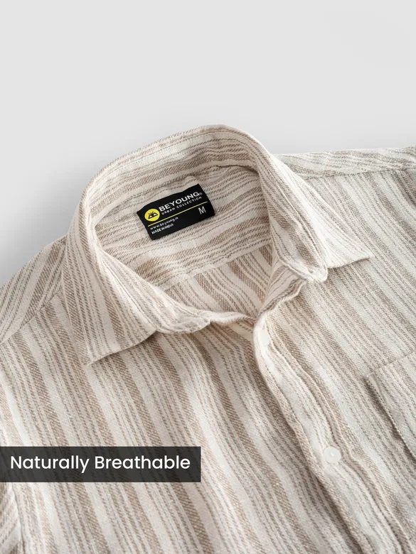 Beige Busy Stripe Cotton Shirt