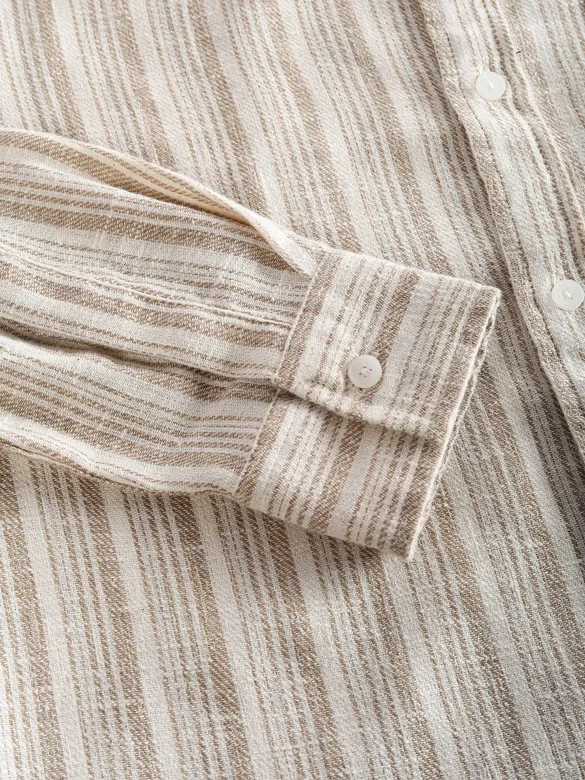 Beige Busy Stripe Cotton Shirt