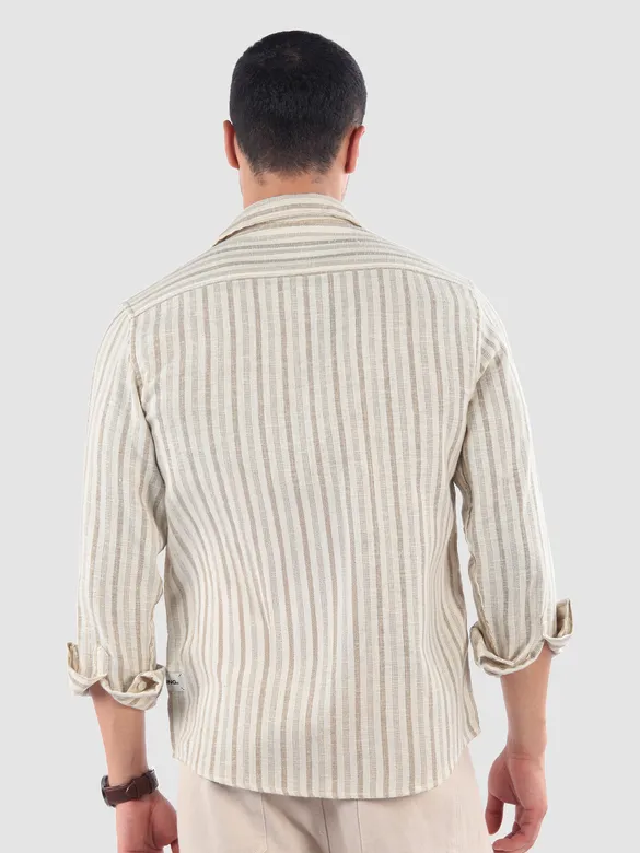 Beige Dual Stripe Cotton Shirt