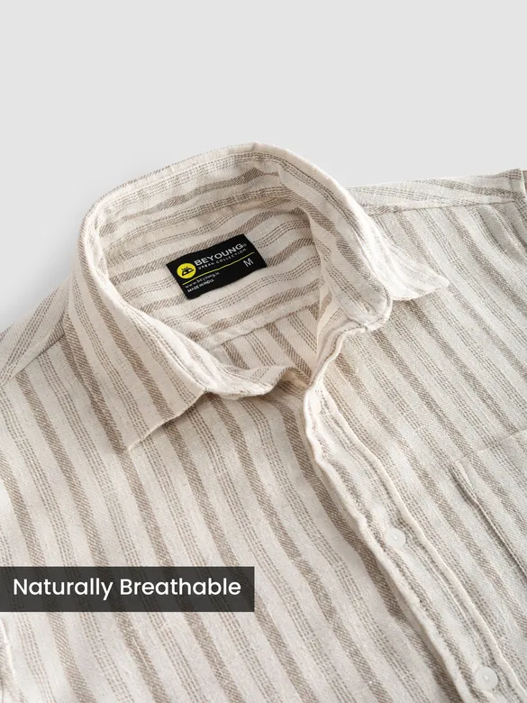 Beige Dual Stripe Cotton Shirt