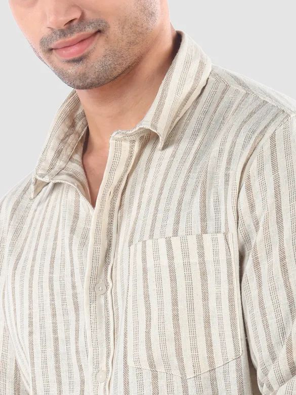 Beige Dual Stripe Cotton Shirt