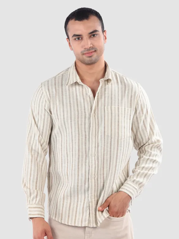 Beige Dual Stripe Cotton Shirt