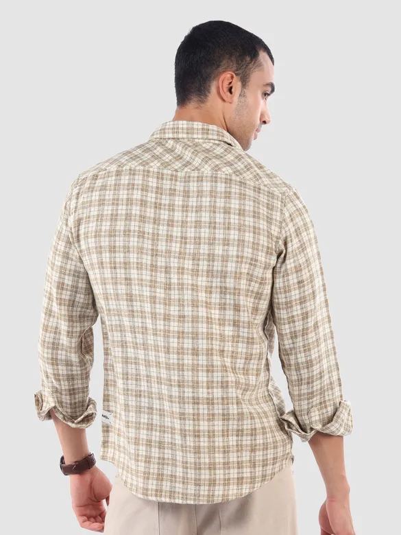 Beige Plaid Check Cotton Shirt