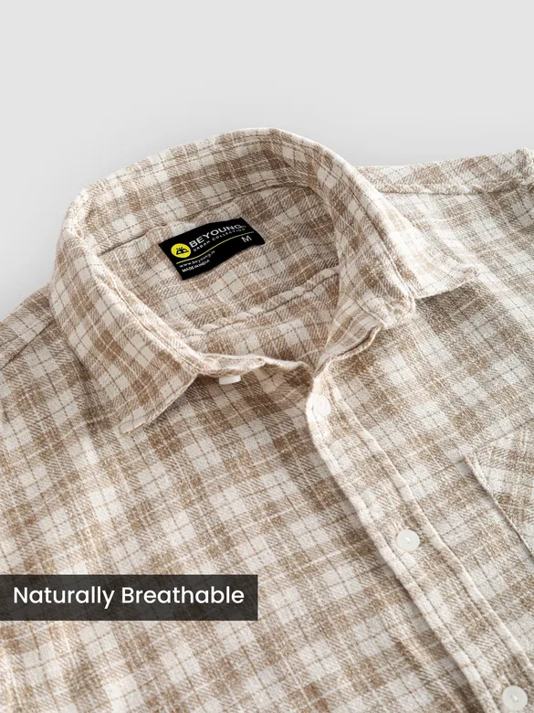 Beige Plaid Check Cotton Shirt