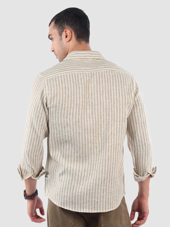 Beige Single Stripe Cotton Shirt