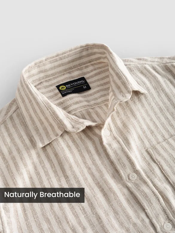 Beige Single Stripe Cotton Shirt