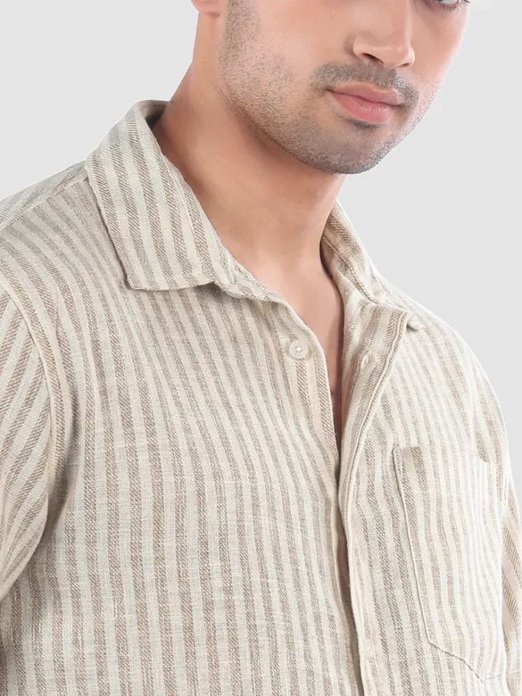 Beige Single Stripe Cotton Shirt