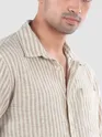 Beige Single Stripe Cotton Shirt