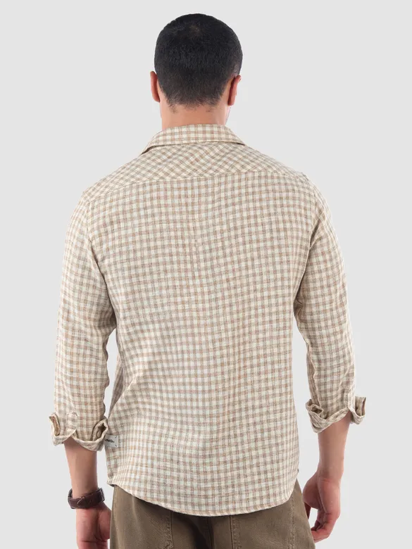 Beige Window Check Cotton Shirt