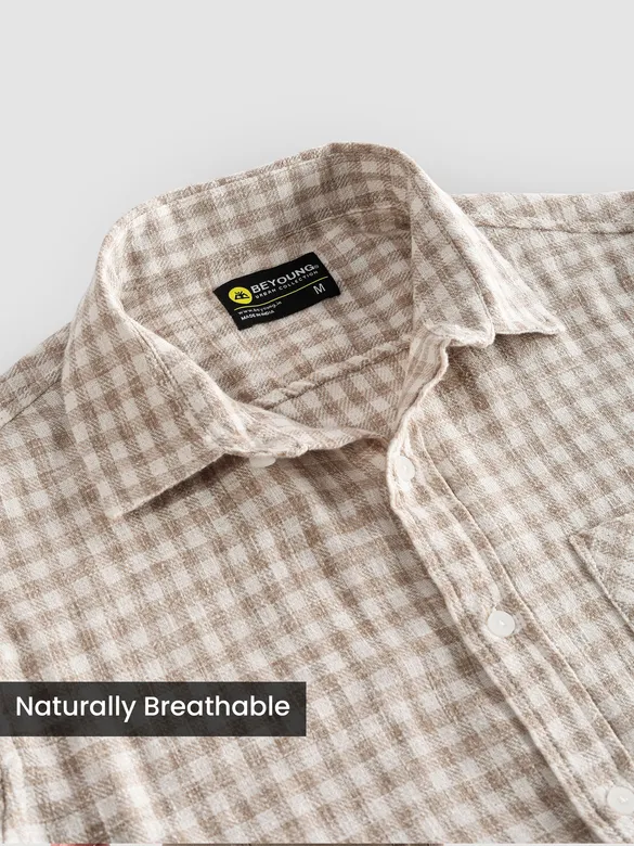 Beige Window Check Cotton Shirt