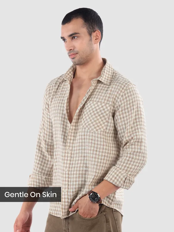 Beige Window Check Cotton Shirt